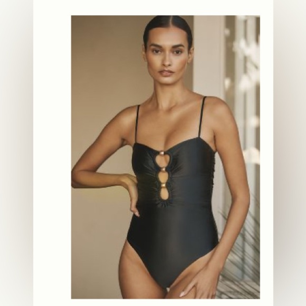 Anthropologie Pq Swim NIGHTFALL KEYHOLE ONE PIECE New! NWT black medium